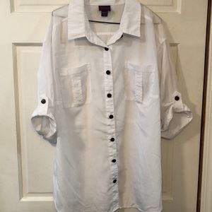 White Short Sleeve Button Down Blouse